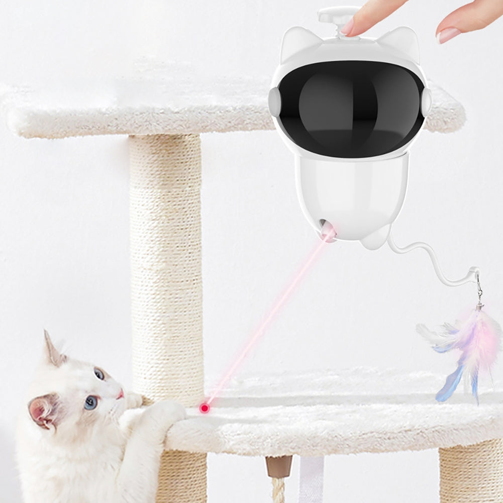 Cat Teaser Toy Automatic Smart Projection Interactive Toy with Feathers Electronic Cat Toy White