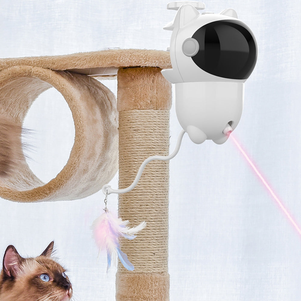 Cat Teaser Toy Automatic Smart Projection Interactive Toy with Feathers Electronic Cat Toy White