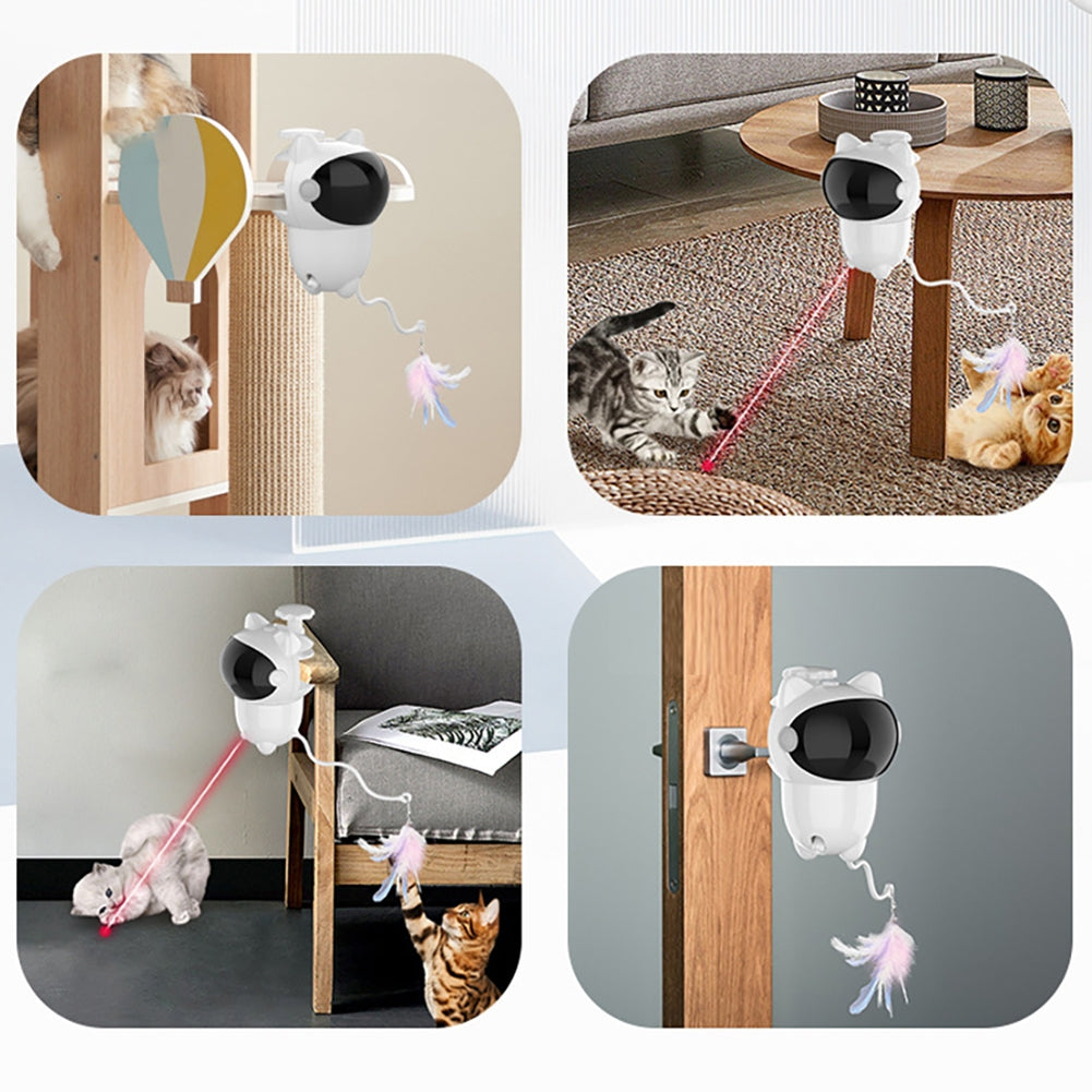 Cat Teaser Toy Automatic Smart Projection Interactive Toy with Feathers Electronic Cat Toy White