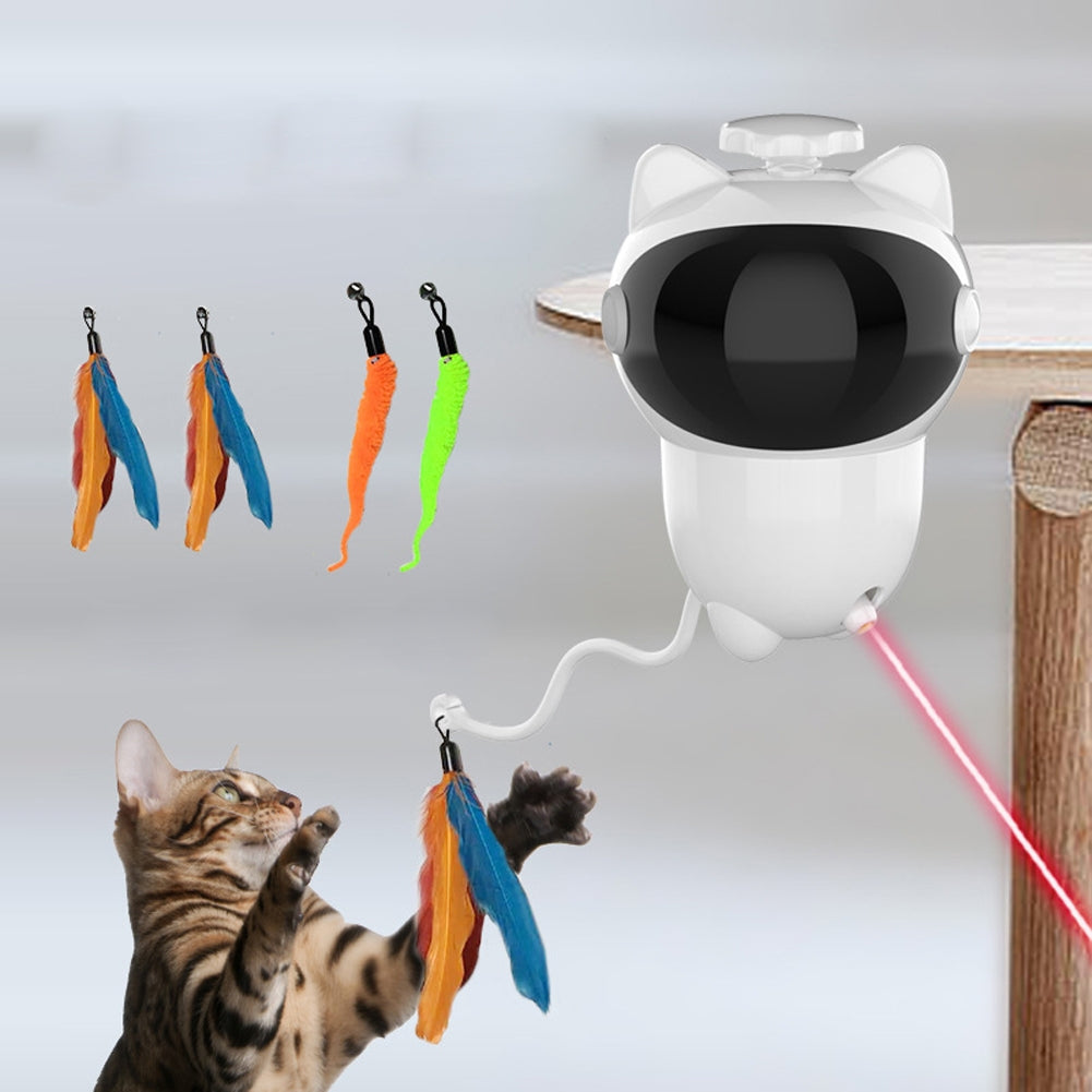 Cat Teaser Toy Automatic Smart Projection Interactive Toy with Feathers Electronic Cat Toy White