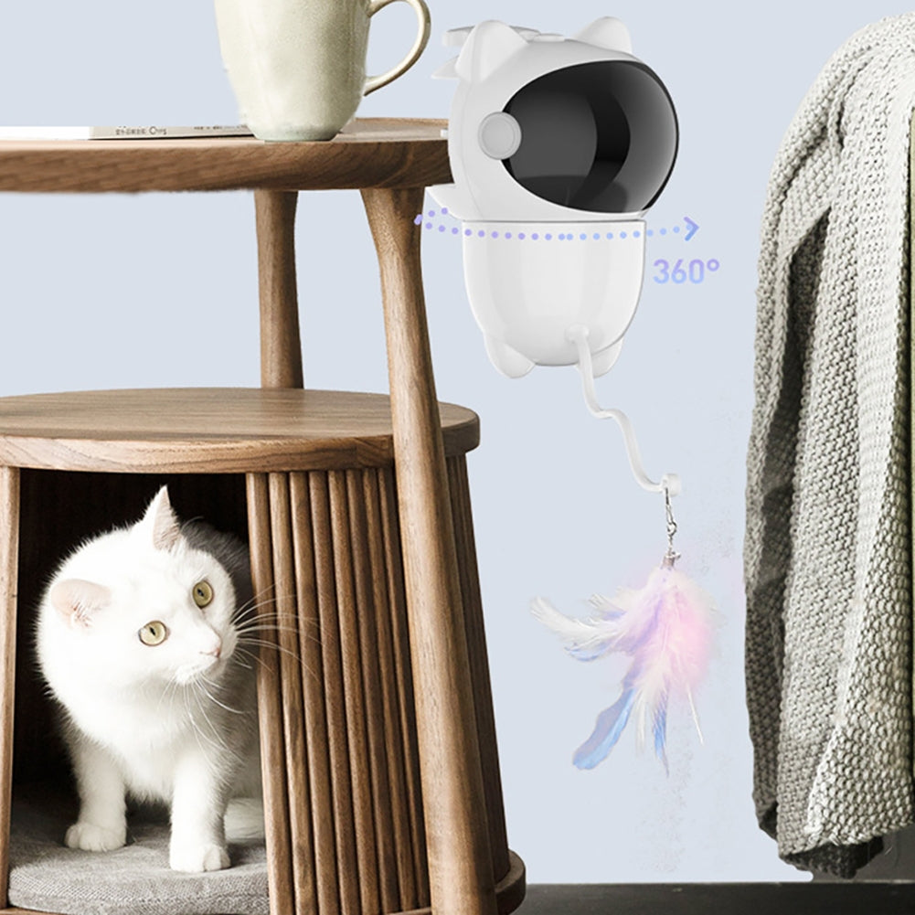 Cat Teaser Toy Automatic Smart Projection Interactive Toy with Feathers Electronic Cat Toy White