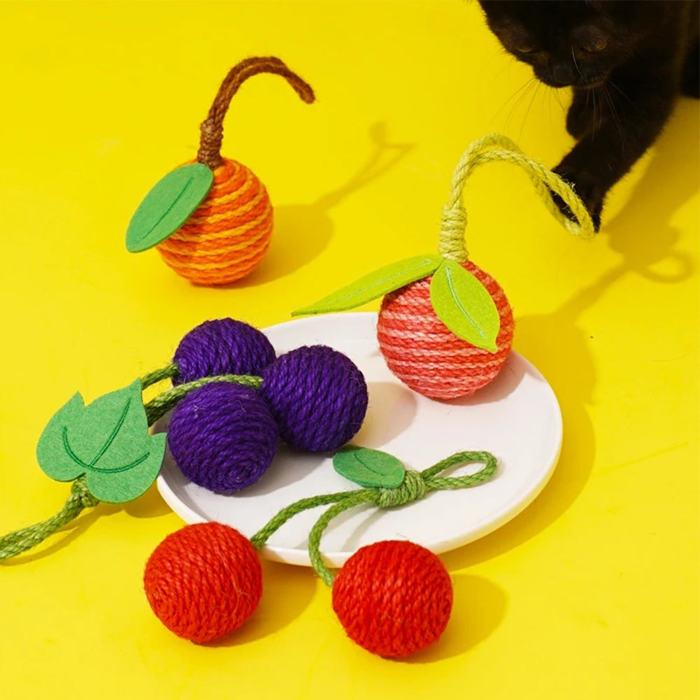 4.5cm Pet Cat Sisal Ball Simulation Fruit Shape Chew Toys Pet Supplies For Relieve Stress Anxiety Boredom grape