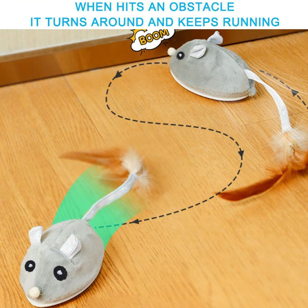 Pet Cat Plush Electronic Fake Mouse Toy With Feather Usb Rechargeable Interactive Cat Toys For Indoor Cats grey