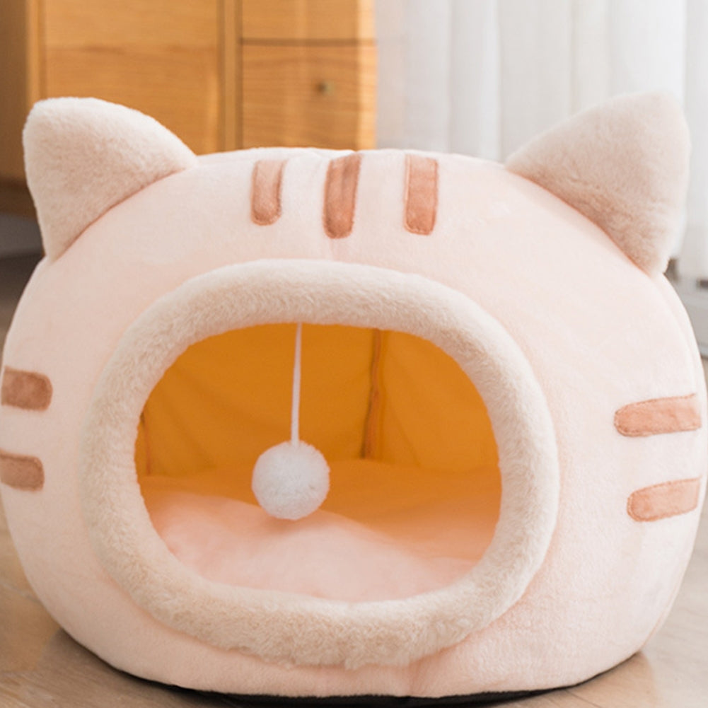 Cat Winter Warm Bed Cat Shape Soft Comfortable Wear-resistant Semi Enclosed Cat House Pet Supplies Pink L 50 x 50 x 36