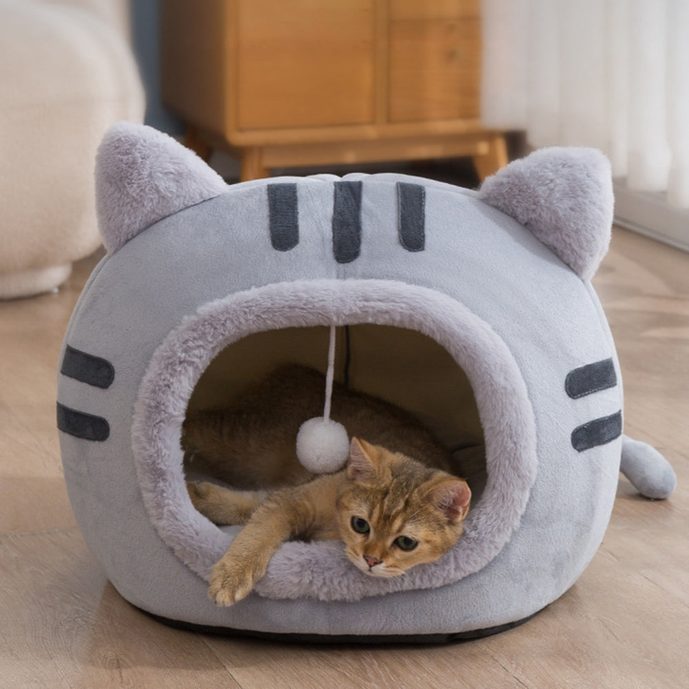 Cat Winter Warm Bed Cat Shape Soft Comfortable Wear-resistant Semi Enclosed Cat House Pet Supplies Pink L 50 x 50 x 36