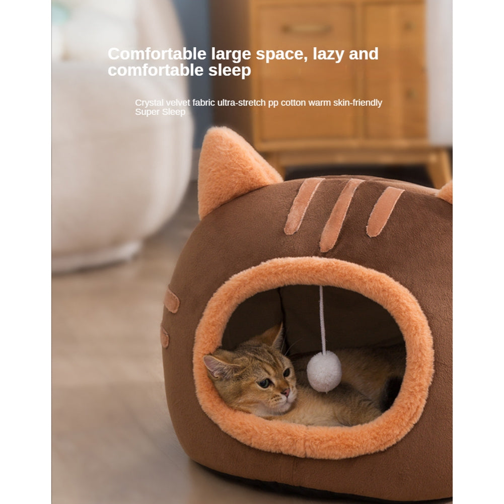 Cat Winter Warm Bed Cat Shape Soft Comfortable Wear-resistant Semi Enclosed Cat House Pet Supplies Pink L 50 x 50 x 36