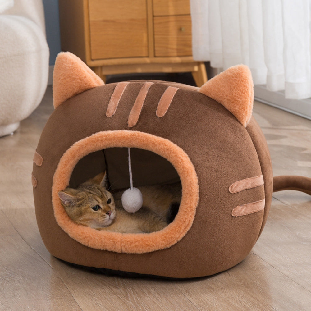 Cat Winter Warm Bed Cat Shape Soft Comfortable Wear-resistant Semi Enclosed Cat House Pet Supplies Pink L 50 x 50 x 36