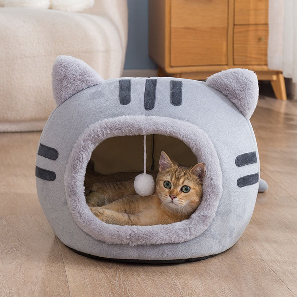 Cat Winter Warm Bed Cat Shape Soft Comfortable Wear-resistant Semi Enclosed Cat House Pet Supplies Pink L 50 x 50 x 36