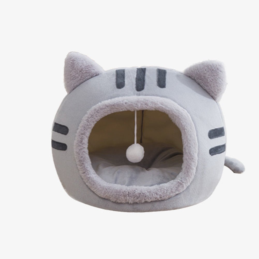 Cat Winter Warm Bed Cat Shape Soft Comfortable Wear-resistant Semi Enclosed Cat House Pet Supplies Pink L 50 x 50 x 36