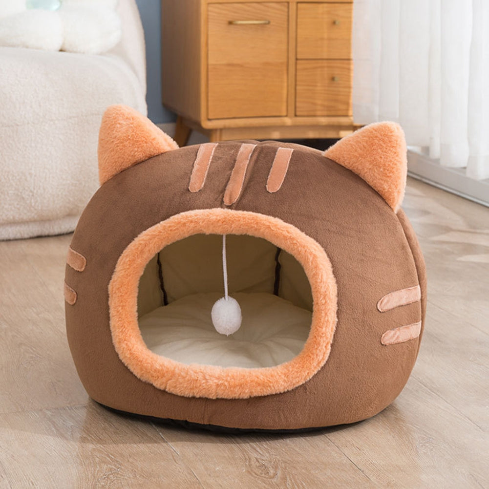 Cat Winter Warm Bed Cat Shape Soft Comfortable Wear-resistant Semi Enclosed Cat House Pet Supplies Pink L 50 x 50 x 36