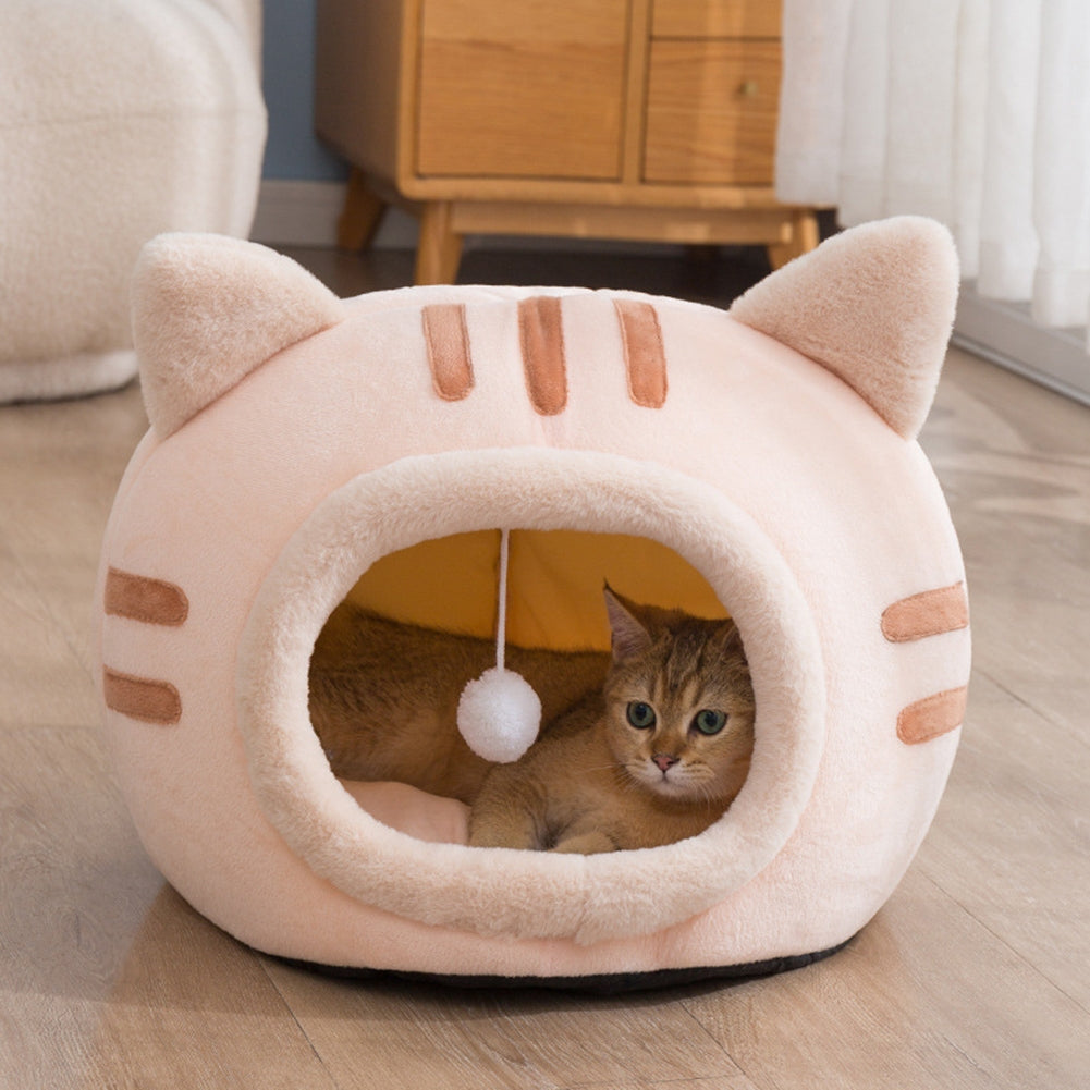 Cat Winter Warm Bed Cat Shape Soft Comfortable Wear-resistant Semi Enclosed Cat House Pet Supplies gray M 40 x 40 x 32