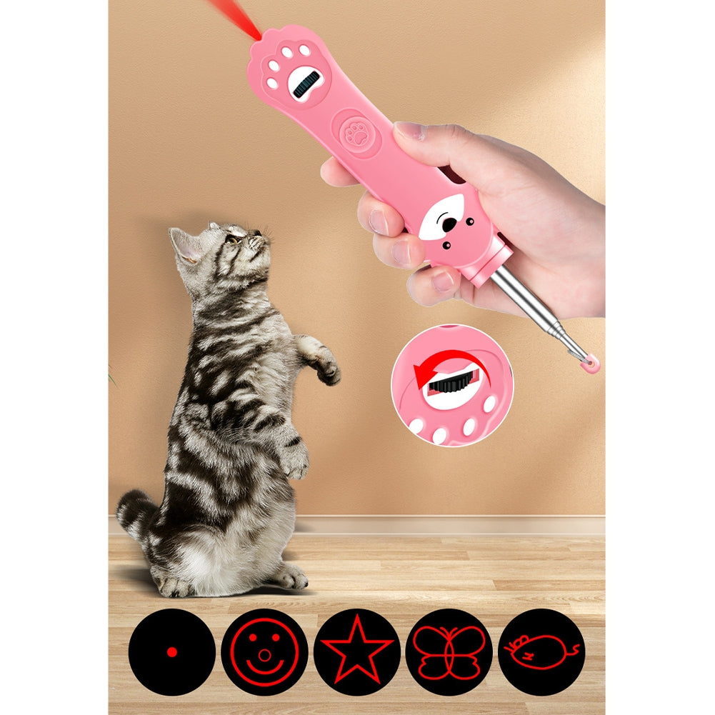 Cat Teaser Stick 5 Pattern Usb Rechargeable Infrared Light Multifunctional Pet Comb Pet Training Supplies Pink Two in one