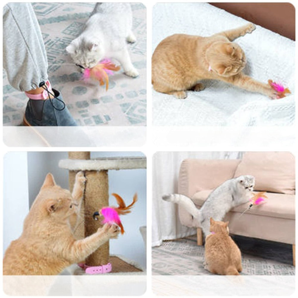 Cat Teaser Stick Pet Collar With Bells Feather Bite-resistant Feather Fishing Rod For Indoor Cats pink