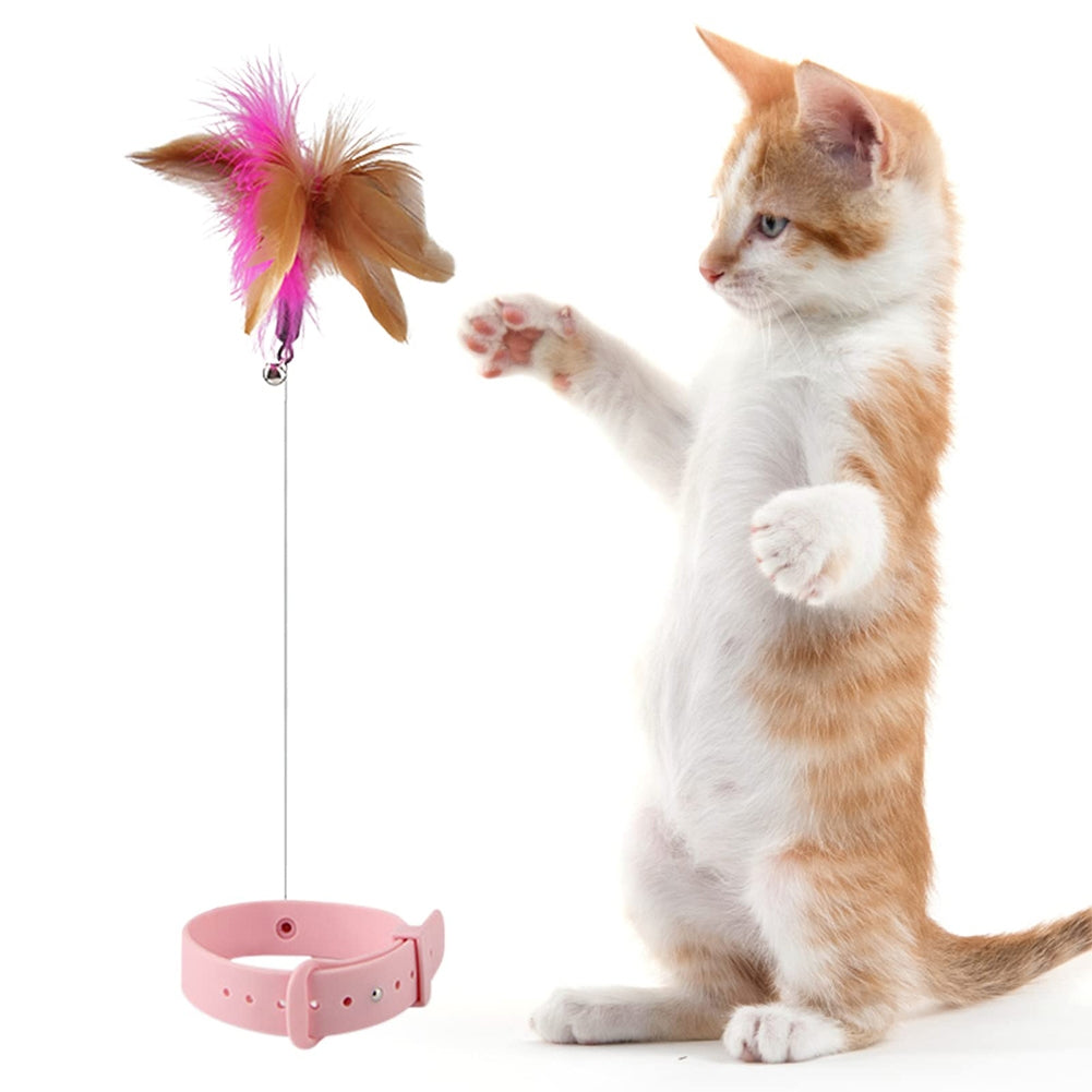 Cat Teaser Stick Pet Collar With Bells Feather Bite-resistant Feather Fishing Rod For Indoor Cats pink