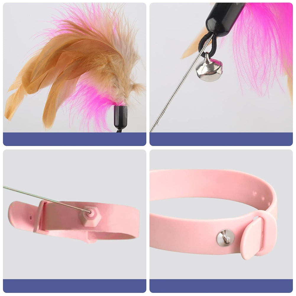 Cat Teaser Stick Pet Collar With Bells Feather Bite-resistant Feather Fishing Rod For Indoor Cats pink