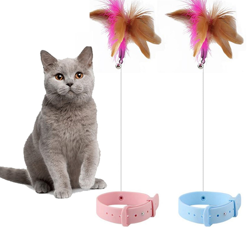 Cat Teaser Stick Pet Collar With Bells Feather Bite-resistant Feather Fishing Rod For Indoor Cats blue