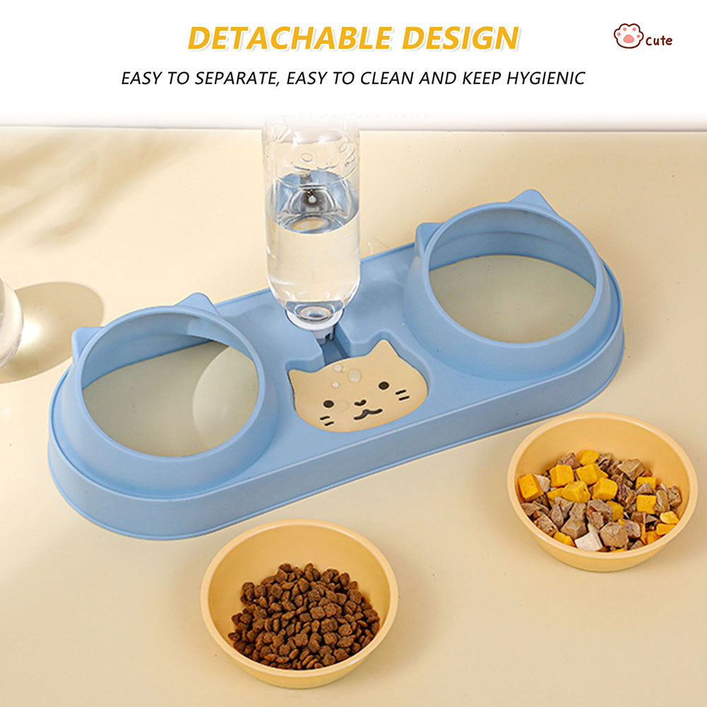 Pet Cat Double Bowls Anti-overturning Neck Protection Dog Automatic Food Bowl Water Dispenser Container Green  Ordinary