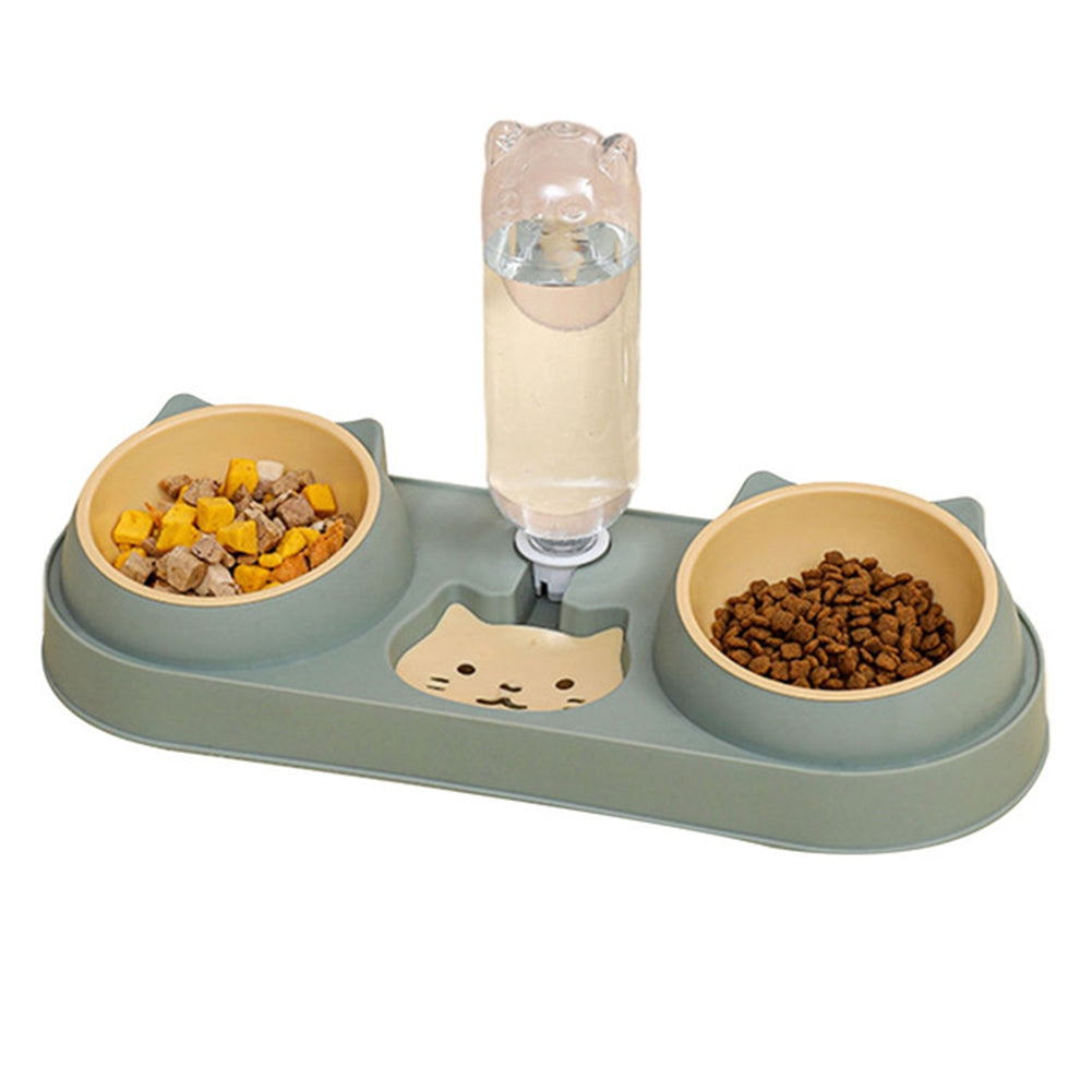 Pet Cat Double Bowls Anti-overturning Neck Protection Dog Automatic Food Bowl Water Dispenser Container Green  Ordinary