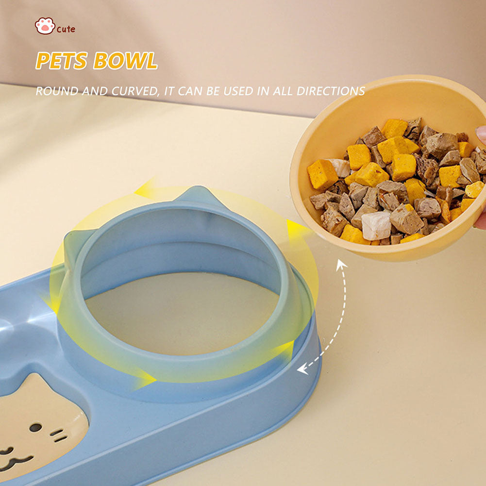 Pet Cat Double Bowls Anti-overturning Neck Protection Dog Automatic Food Bowl Water Dispenser Container Green stainless steel