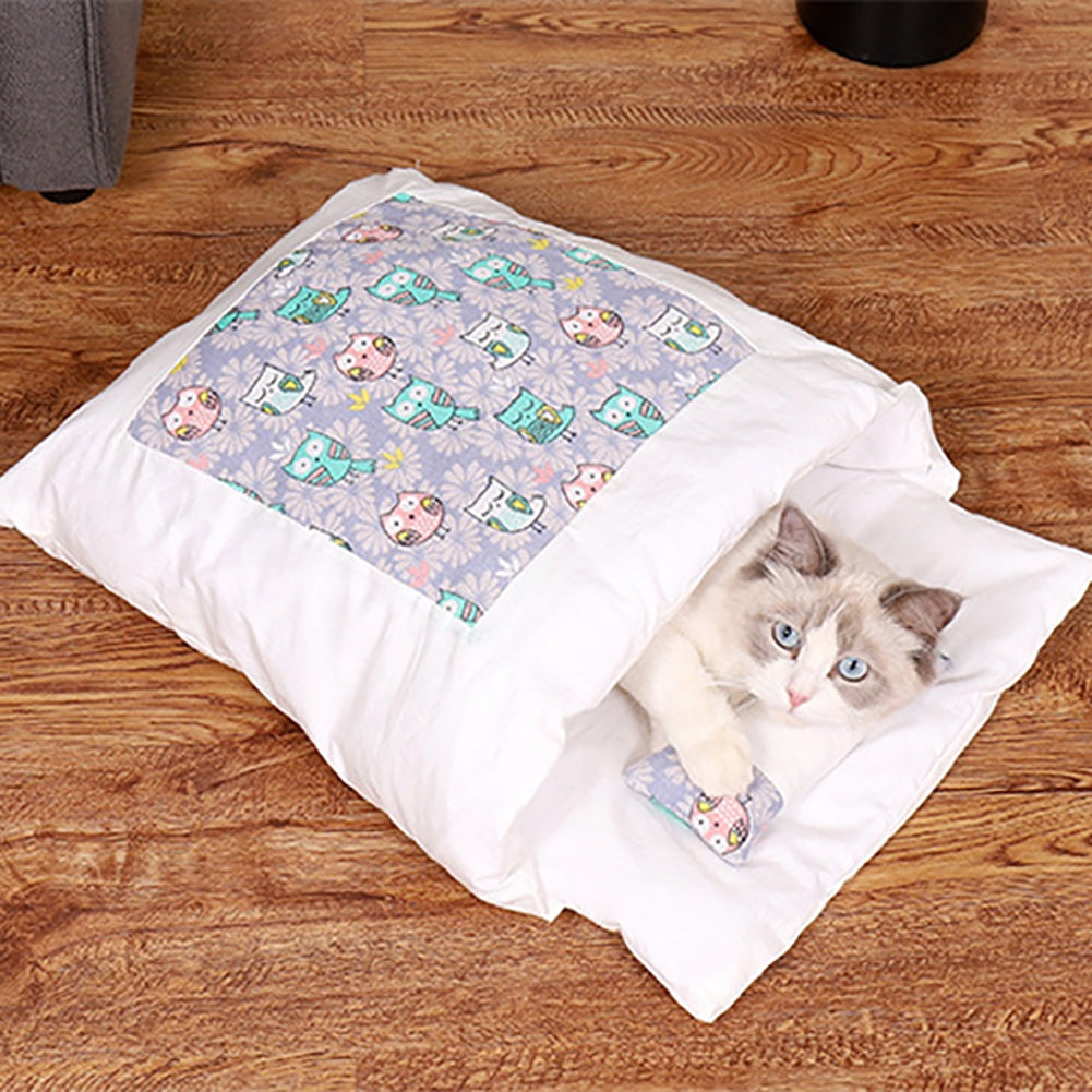 Cat Sleeping Bag Comfortable Breathable Removable Semi-closed Winter Warm Bed Cats Nest Pink Cat