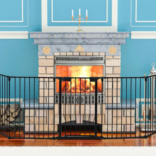 115 Inch Length 5 Panel Adjustable Wide Fireplace Fence-White