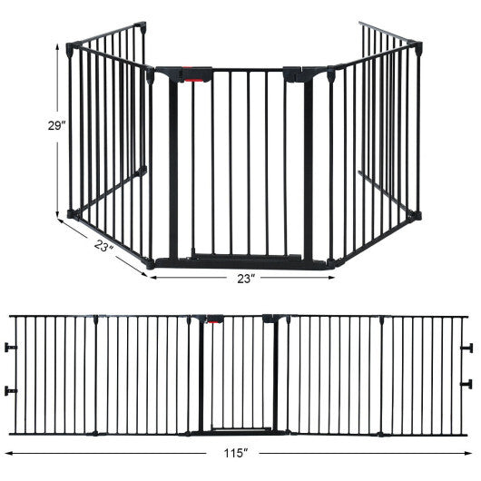 115 Inch Length 5 Panel Adjustable Wide Fireplace Fence-White