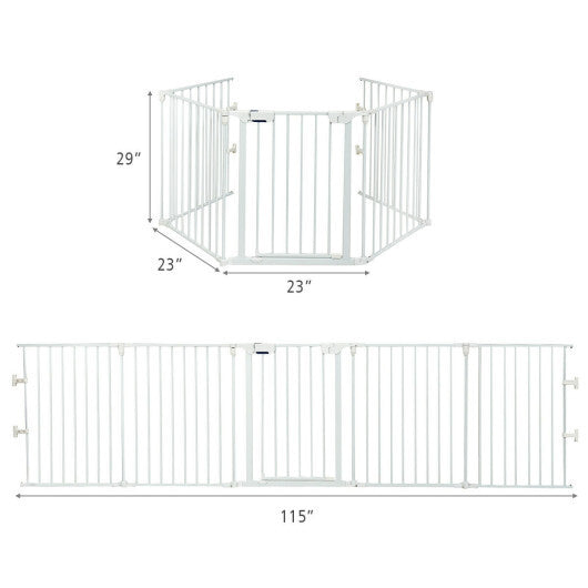 115 Inch Length 5 Panel Adjustable Wide Fireplace Fence-White