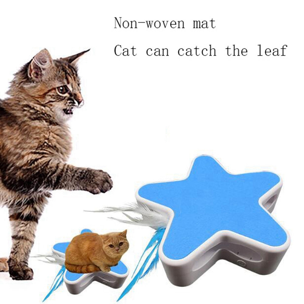 Feather 360 Degree Random Rotation Automatic Cat Toy Five Pointed Star Teaser Box for Pet blue