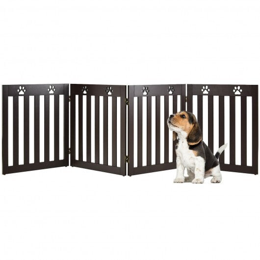 24 Inch Folding Wooden Freestanding Pet Gate Dog Gate with 360? Hinge -Dark Brown