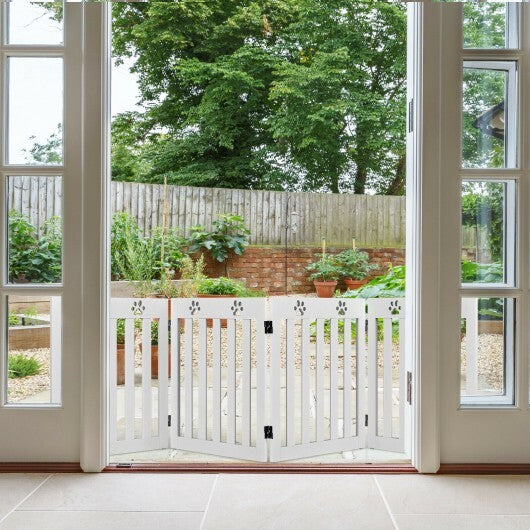 24 Inch Folding Wooden Freestanding Pet Gate Dog Gate with 360? Hinge -Dark Brown