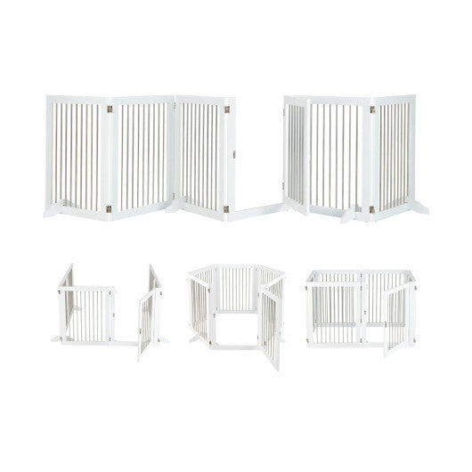 Freestanding 6-Panel Dog Gate with 4 Support Feet for Stairs-White